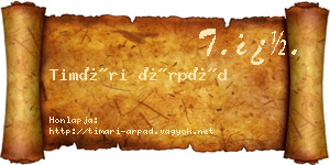 Timári Árpád névjegykártya